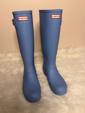 Hunter Matte Blue Tall Rubber Rain Boots